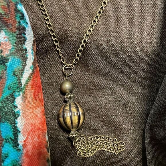 NOTATIONS Womens Brown Tank Top Boho Open-Front Blouse with Necklace Suze PS - Picture 10 of 10